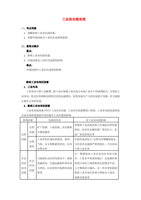 高中地理 第三章 区域产业活动 第三节 工业区位因素与工业地域联系2 工业的合理布局学案 湘教版必修