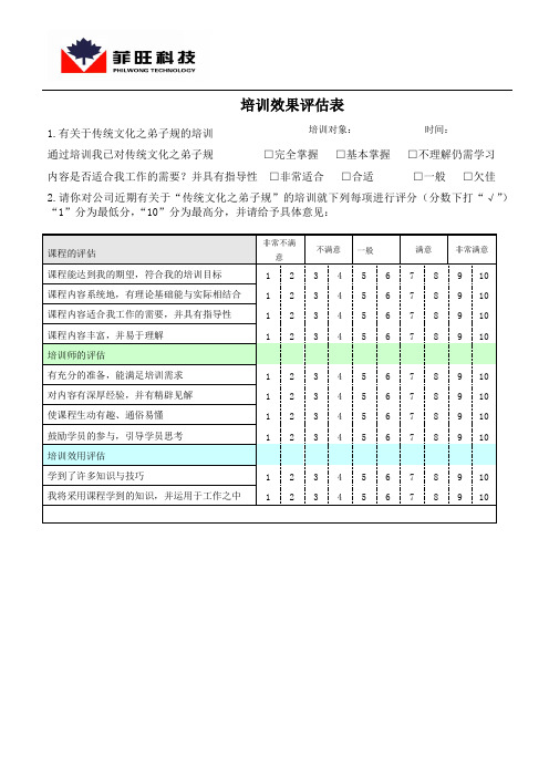 培训效果评估表