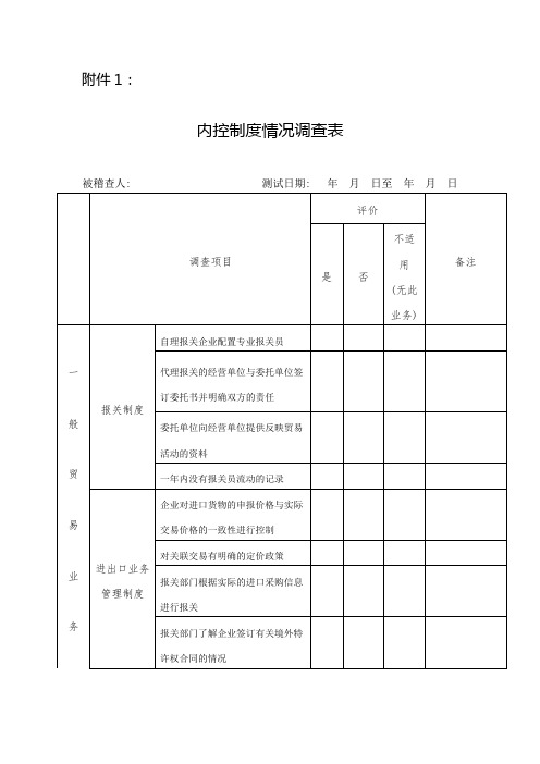 内控制度情况调查表1