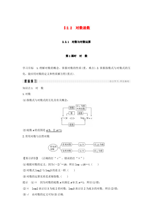 高中数学第二章对数函数2.2.1对数与对数运算第1课时对数学案(含解析)新人教版