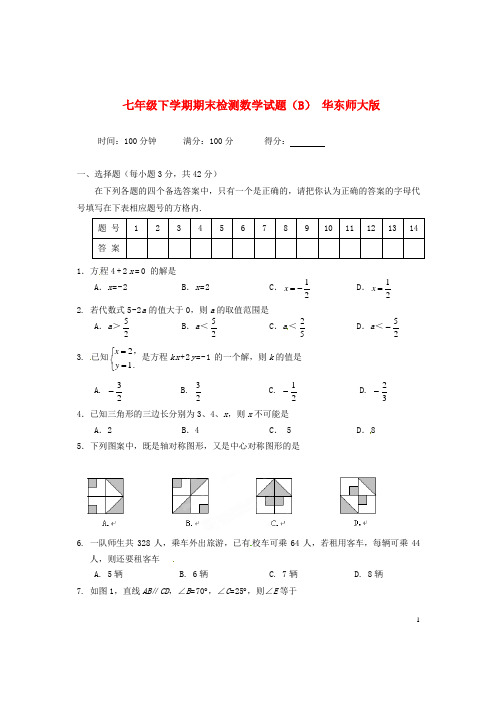 海南省海南省 七年级下学期期末检测数学试题(B) 华东师大版