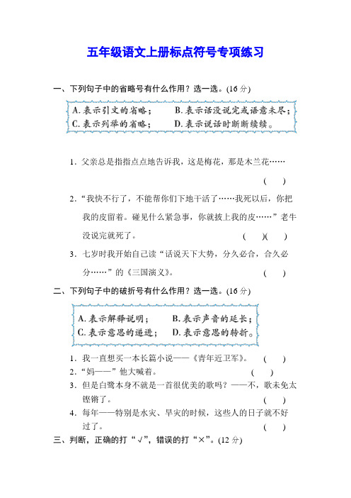 五年级语文上册标点符号专项练习