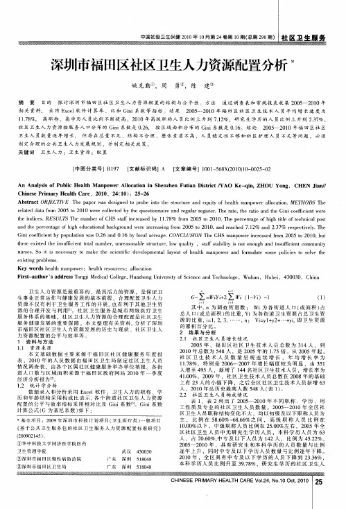 深圳市福田区社区卫生人力资源配置分析