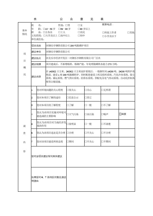 表公众意见表【模板】