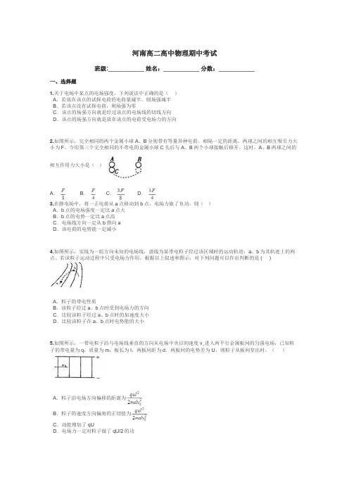 河南高二高中物理期中考试带答案解析
