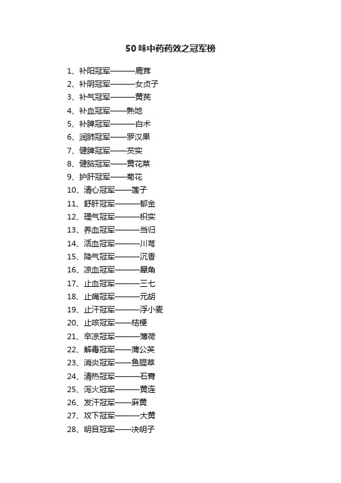 50味中药药效之冠军榜