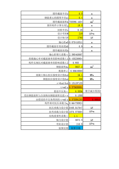 最新版2018规范圆形偏压结构验算表格