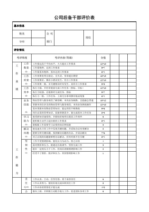 后备干部考核表