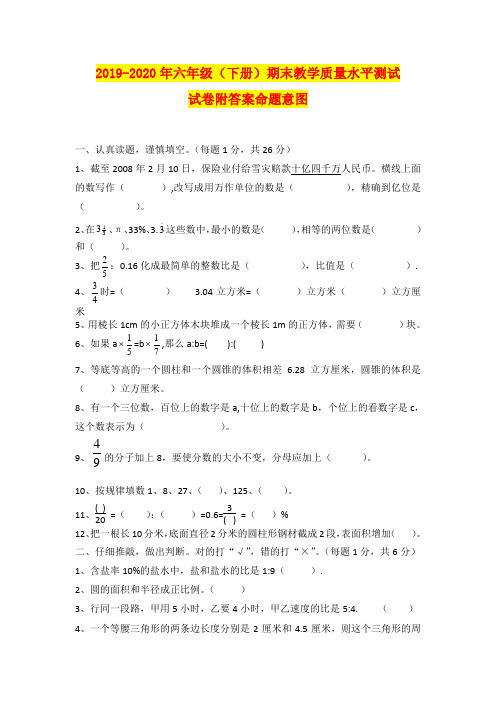 2019-2020年六年级(下册)期末教学质量水平测试试卷附答案命题意图