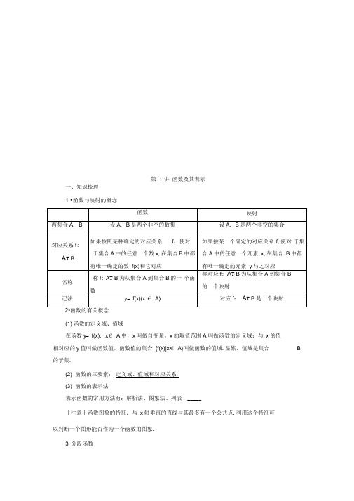 2021年高考文科数学(人教A版)一轮复习讲义：第1讲函数及其表示