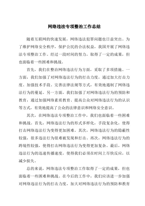 网络违法专项整治工作总结