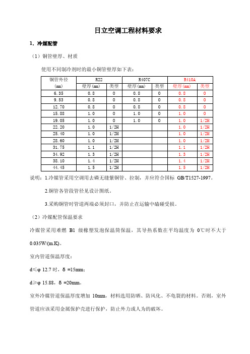 空调工程材料要求