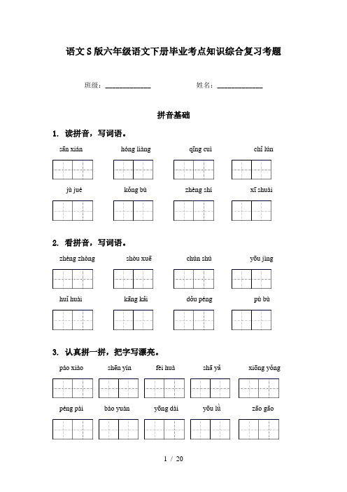 语文S版六年级语文下册毕业考点知识综合复习考题