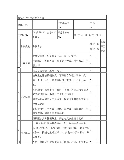 外包安保月度考评