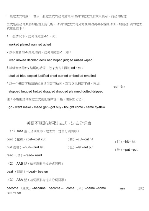 (完整版)小学生常用动词过去式过去分词表