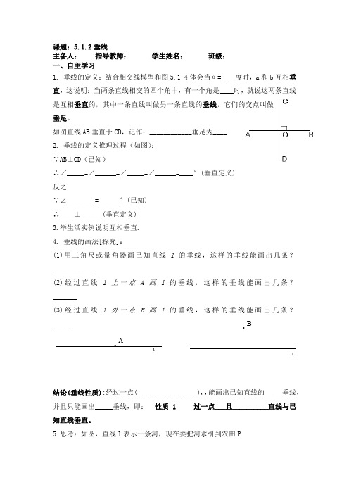 人教版七年级下册数学学案：5.1.2垂线