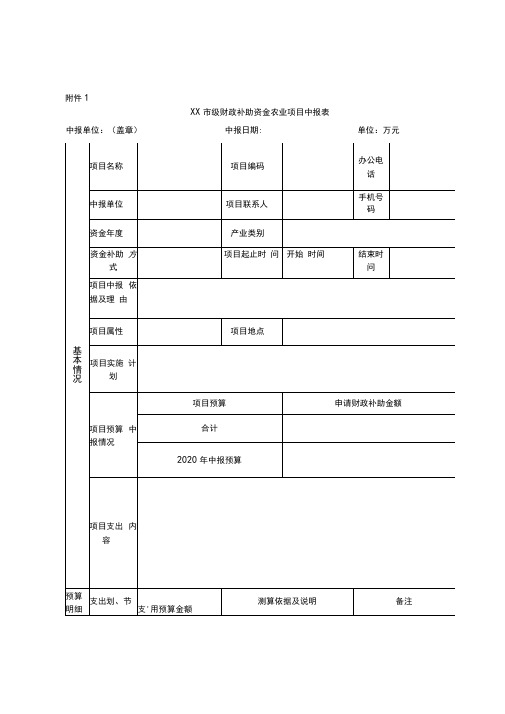 市级财政补助资金农业项目申报表【模板】