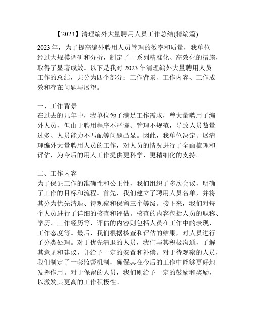 【2023】清理编外大量聘用人员工作总结(精编篇)