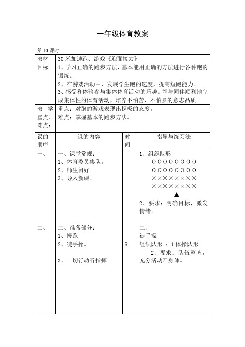 30米加速跑、游戏《迎面接力 教学设计