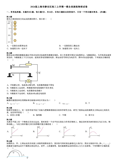 2024届上海市静安区高三上学期一模全真演练物理试卷