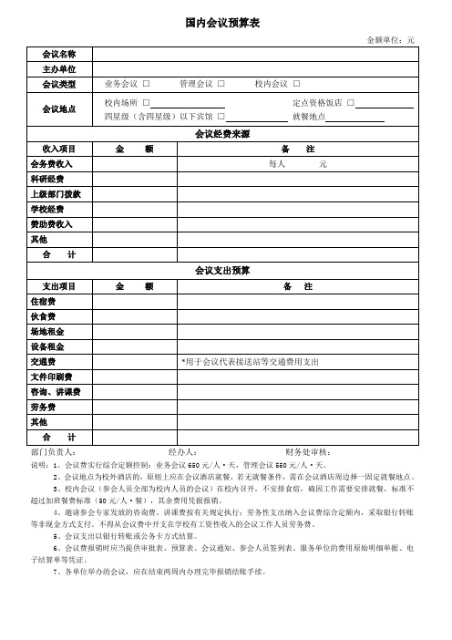 国内会议预算表