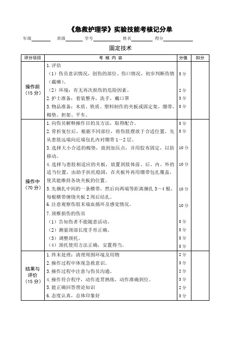 固定操作评分表