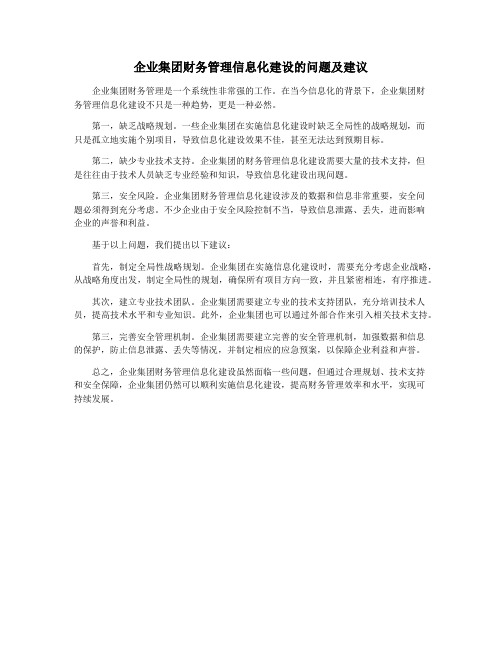 企业集团财务管理信息化建设的问题及建议