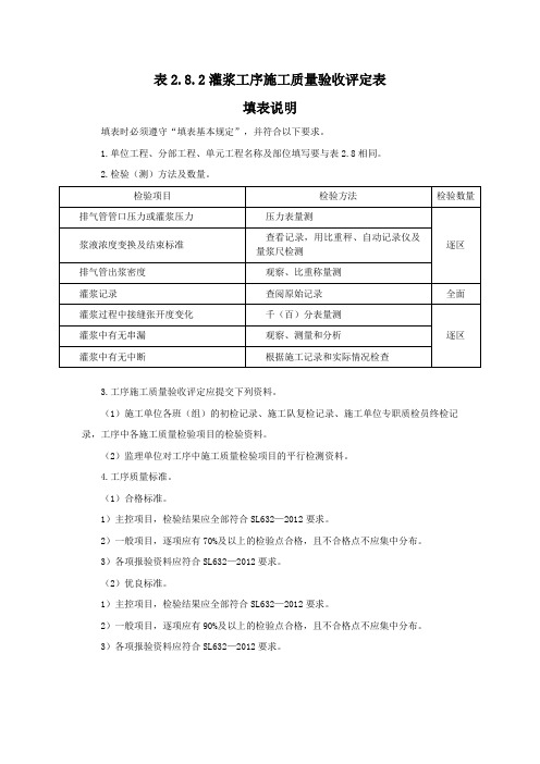 灌浆工序施工质量验收评定表