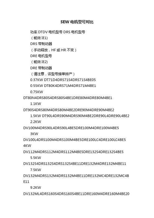 SEW电机型号对比