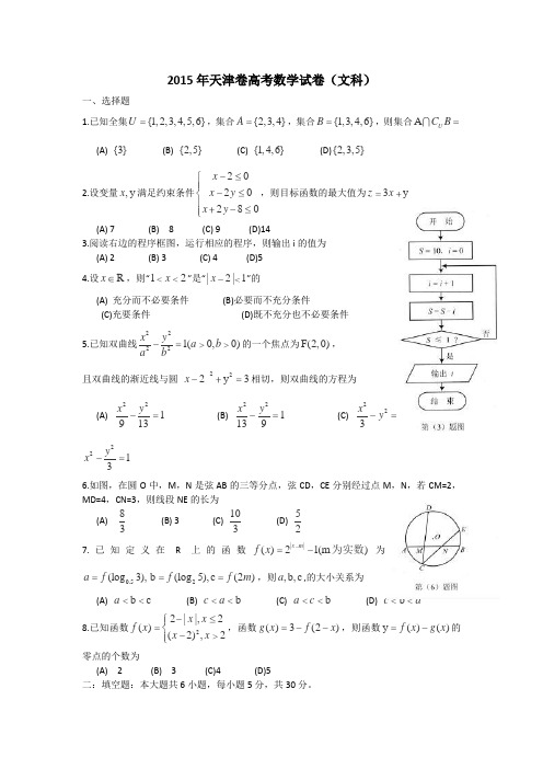 2015年高考试题文科数学(天津卷)含答案