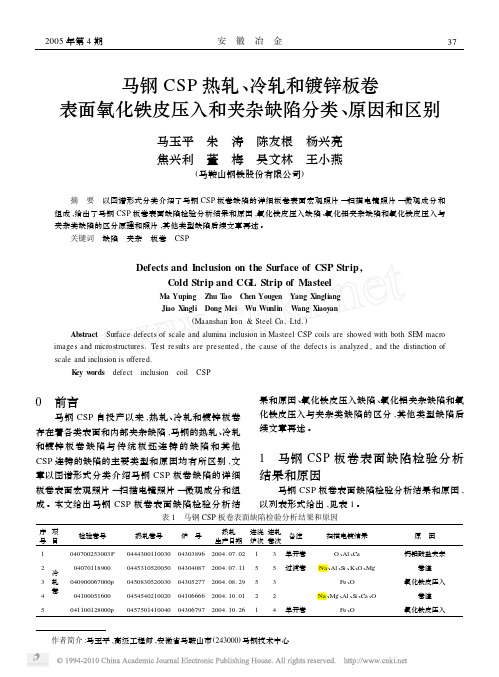 2372马钢CSP热轧_冷轧和镀锌板卷表_省略_皮压入和夹杂缺陷分类_原因和区别_马玉平