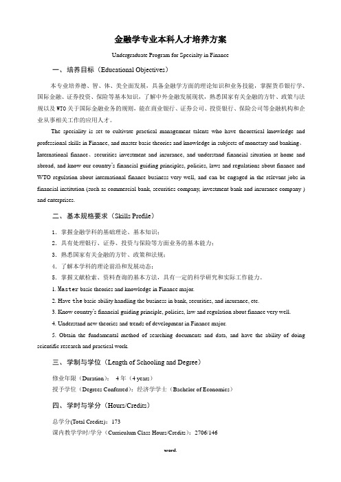 金融学专业本科人才培养方案(精选.)