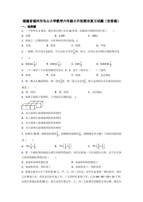 福建省福州市乌山小学数学六年级小升初期末复习试题(含答案)