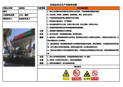 加油站安全生产风险告知牌