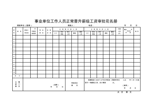 事业单位工作人员正常晋升薪级工资审批花名册.