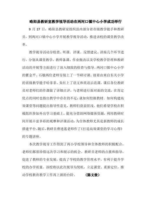 略阳县教研室教学视导活动在两河口镇中心小学成功举行