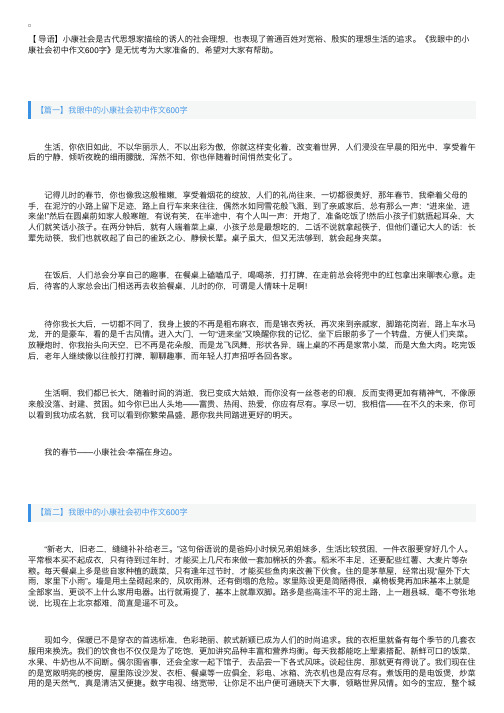 我眼中的小康社会初中作文600字