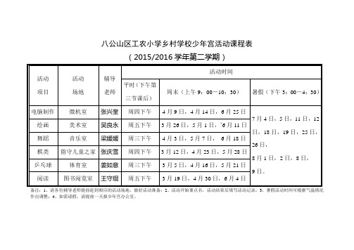 少年宫活动课程表