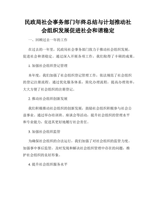 民政局社会事务部门年终总结与计划推动社会组织发展促进社会和谐稳定