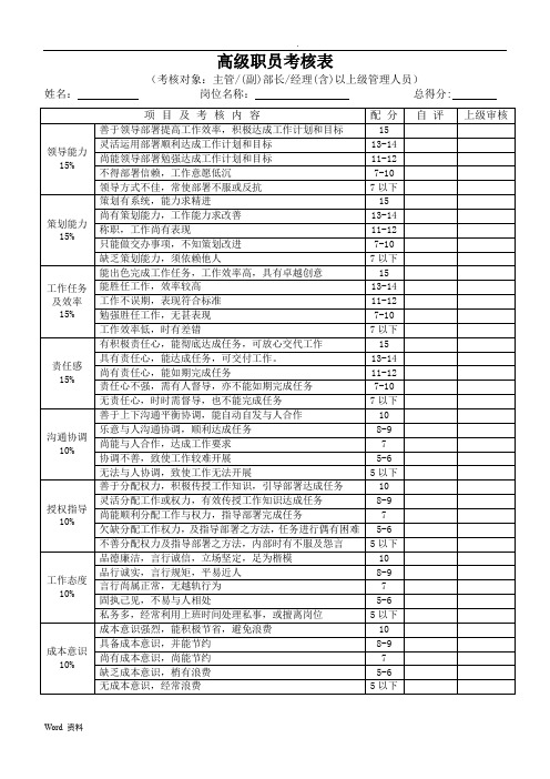 员工绩效考核表格模版(各部门加通用版本)