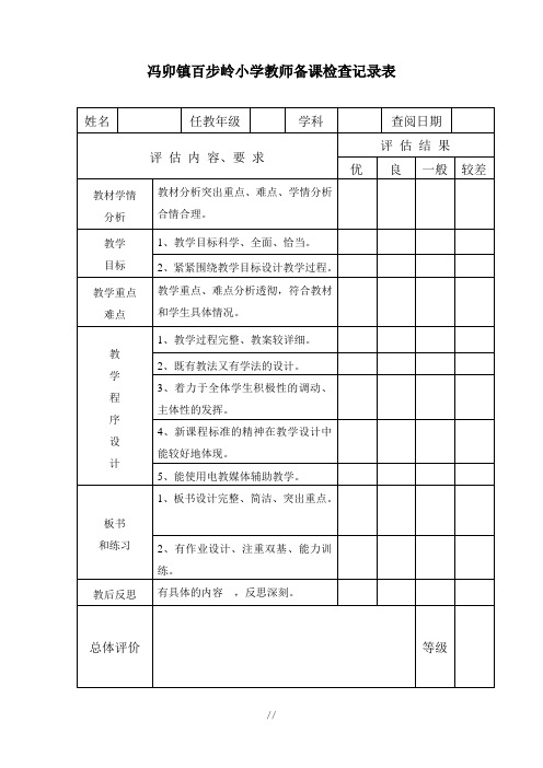 教师备课检查记录表