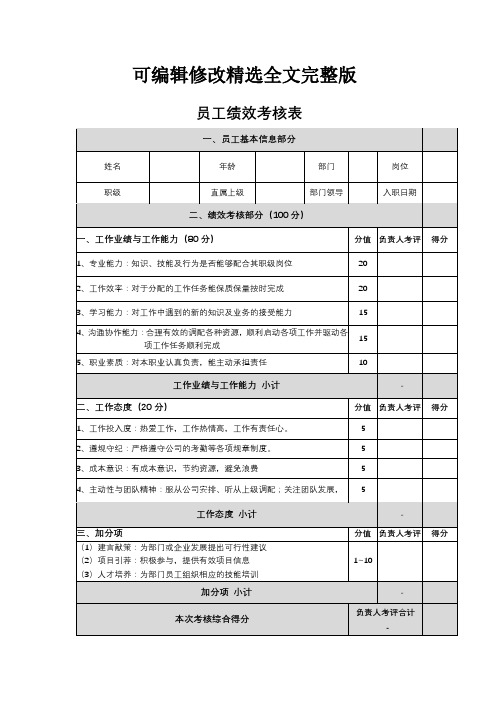 员工绩效考核表精选全文