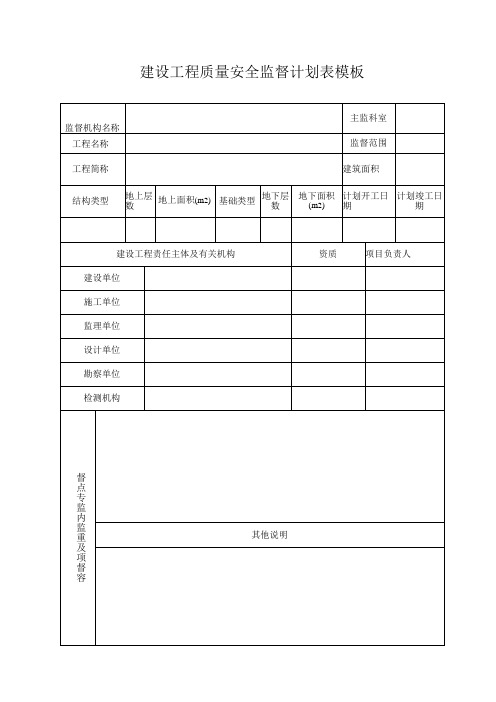 建设工程质量安全监督计划表模板