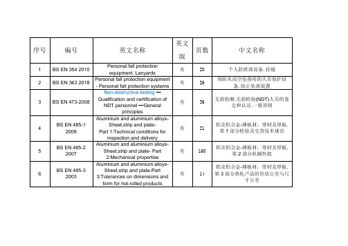 英国标准表-中英对照