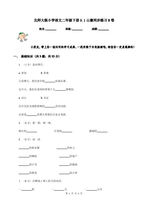 北师大版小学语文二年级下册5.1山寨同步练习B卷