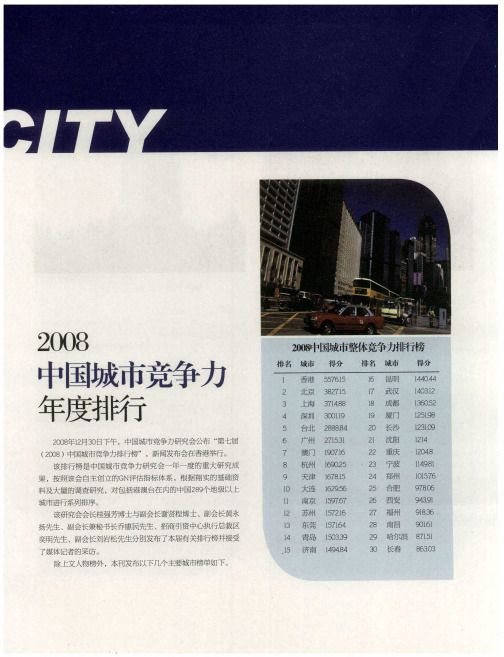 2008中国城市竞争力年度排行