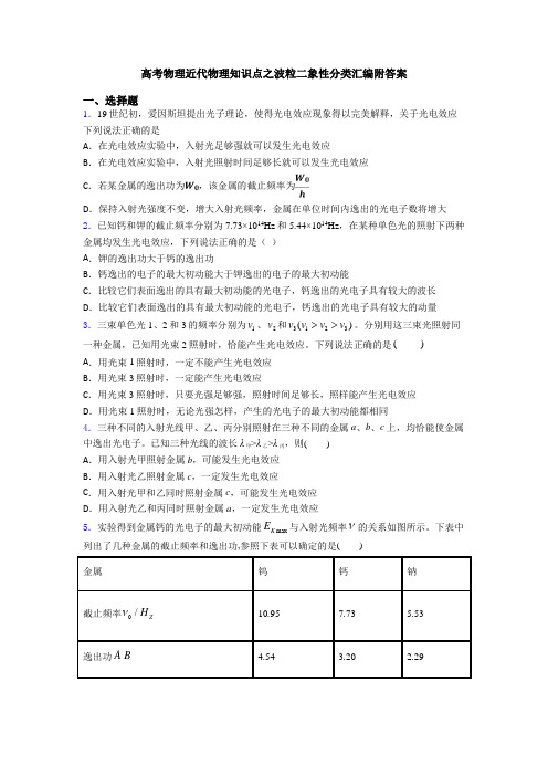 高考物理近代物理知识点之波粒二象性分类汇编附答案