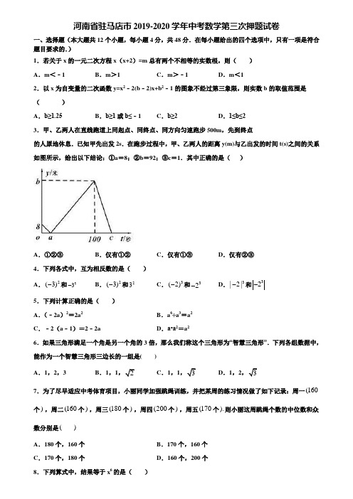 河南省驻马店市2019-2020学年中考数学第三次押题试卷含解析