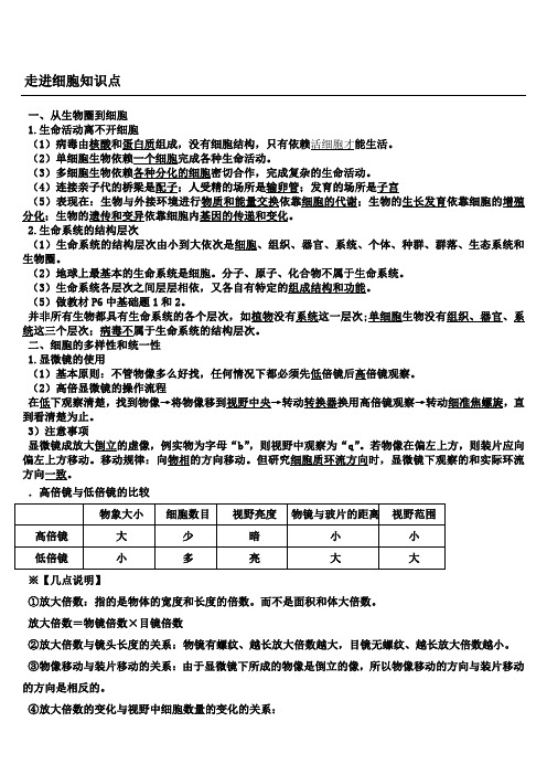 高中生物必修一1-3章知识点总结归纳