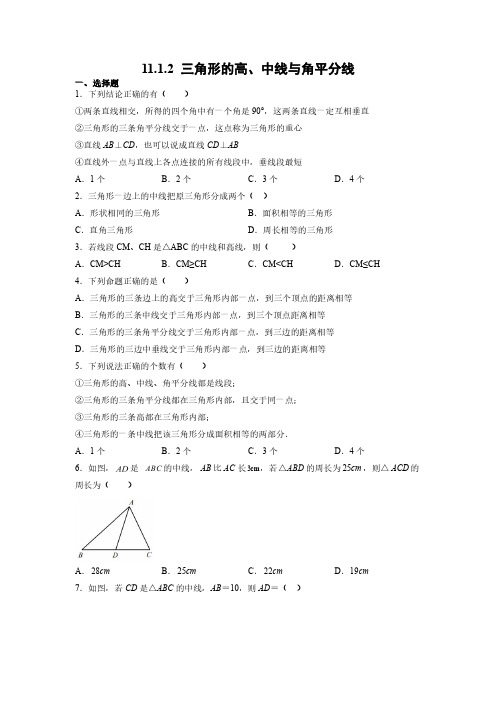 八年级上册数学人教版三角形的高、中线与角平分线 课时练 试题试卷 含答案解析(5)